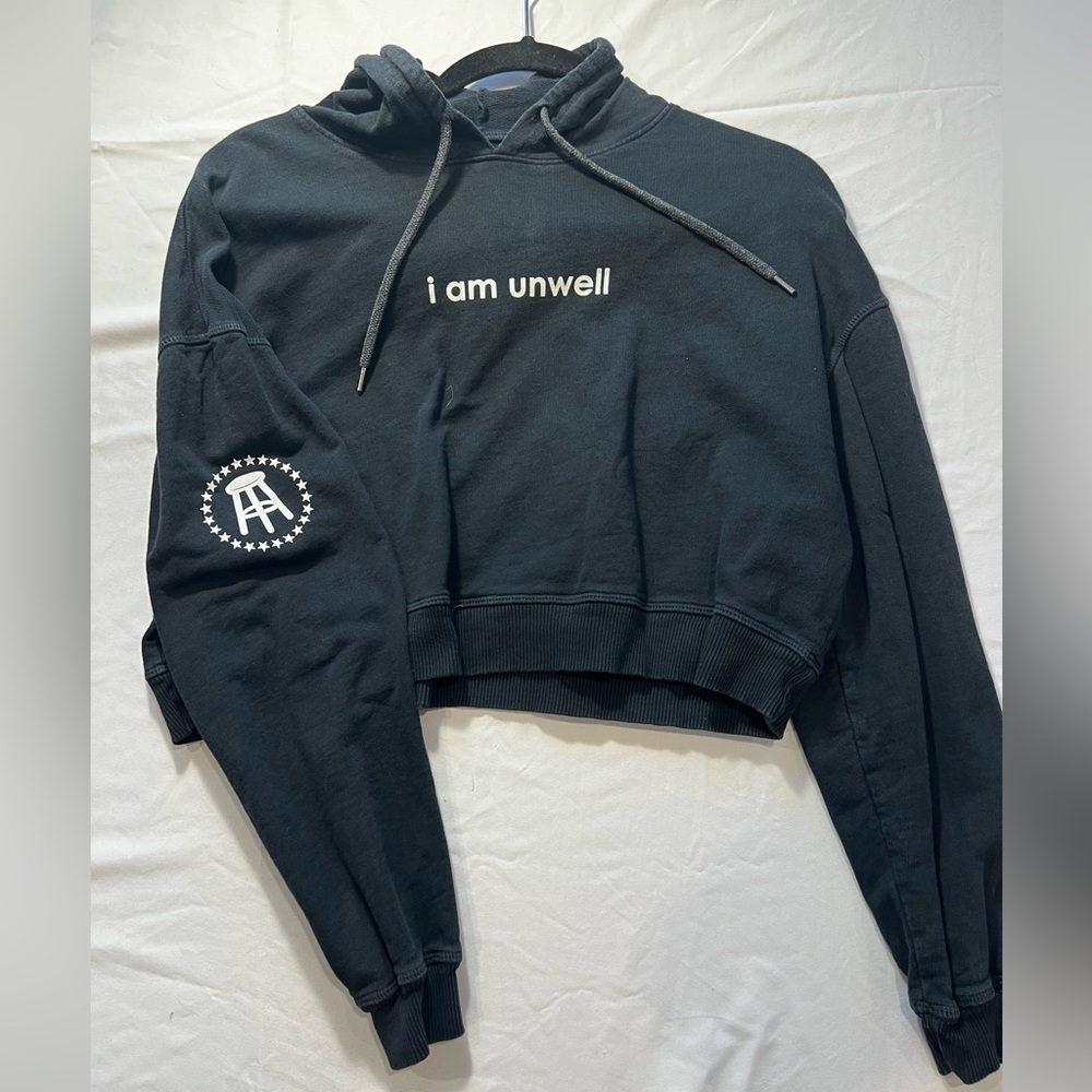 Barstool sports black cropped hoodie, size medium